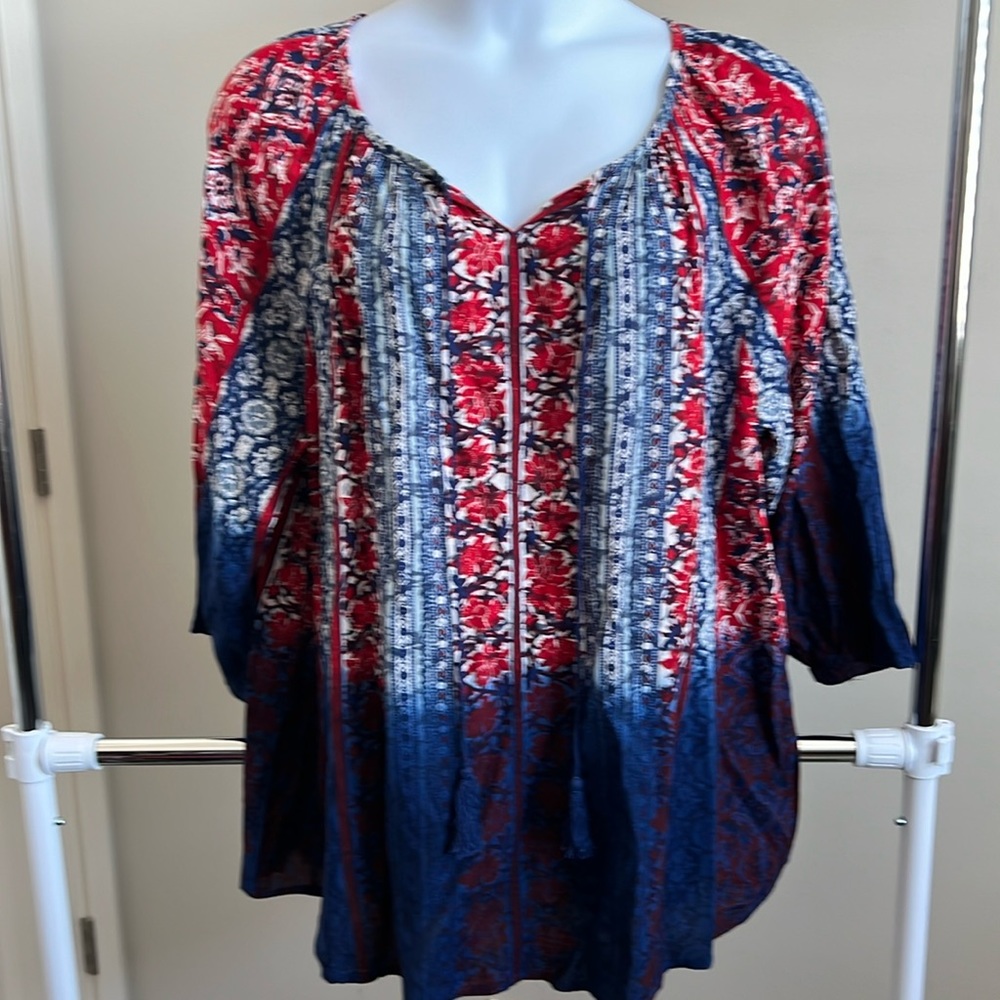 Avenue Red & Blue Floral Boho Blouse